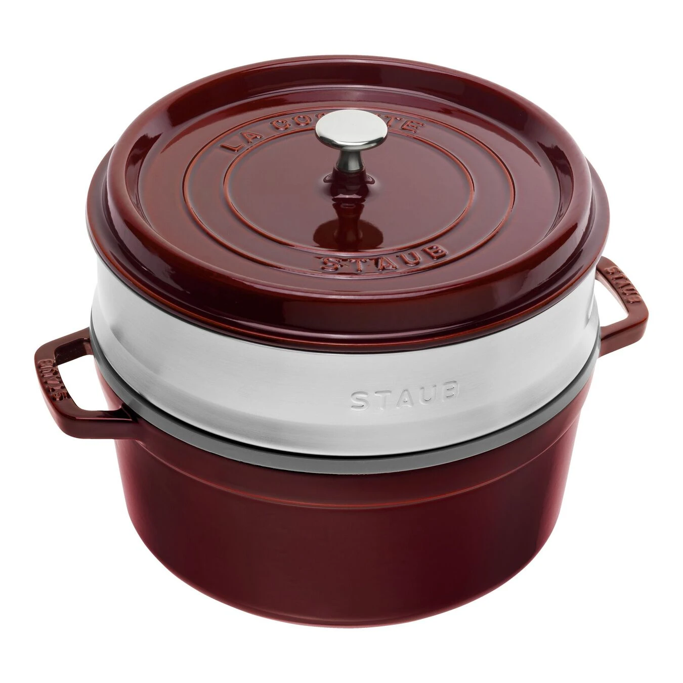 Staub Cocotte Avec Panier Vapeur 26 Cm, Rond(e), Grenadine, Fonte 3 Staub Cocotte Avec Panier Vapeur 26 Cm, Rond(e), Grenadine, Fonte