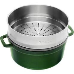Staub Cocotte Avec Panier Vapeur 26 Cm, Rond(e), Basilic, Fonte -Staub Soldes Boutique 40510603 1