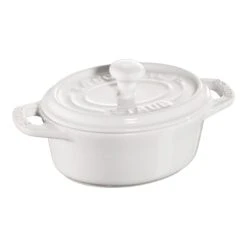 Staub Mini Cocotte 10 Cm, Ovale, Blanc Pur, Céramique