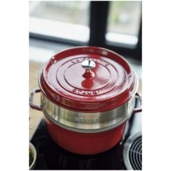 Staub Cocotte Avec Panier Vapeur 26 Cm, Rond(e), Cerise, Fonte -Staub Soldes Boutique 424418877